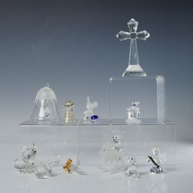 A Collection of 12pc Swarovski and Other Unmarked Crystal Figurines
