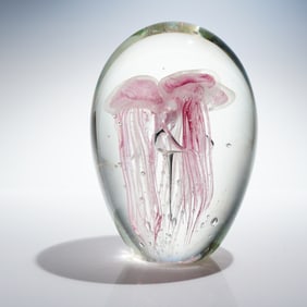 Dynasty Gallery Glow in the Dark Pink Jellyfish Art Glass Paperweight