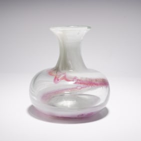 Art Glass Vase with Pink and White Swirled Decoration