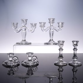 6pc Clear Glass Candlesticks