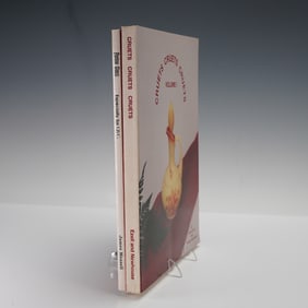 2pc Vintage Glass Reference Softcover Books, One Signed