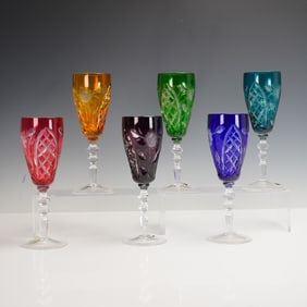 6pc E&R Golden Crown Crystal Cut-to-Clear Wine Glasses w/ Box