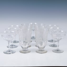 13pc Vintage Etched Glass Goblets and Coupes