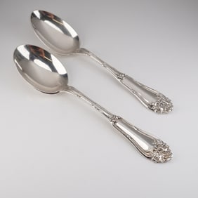 A Pair of Amston Sterling Silver Gladstone Pattern Serving Spoons