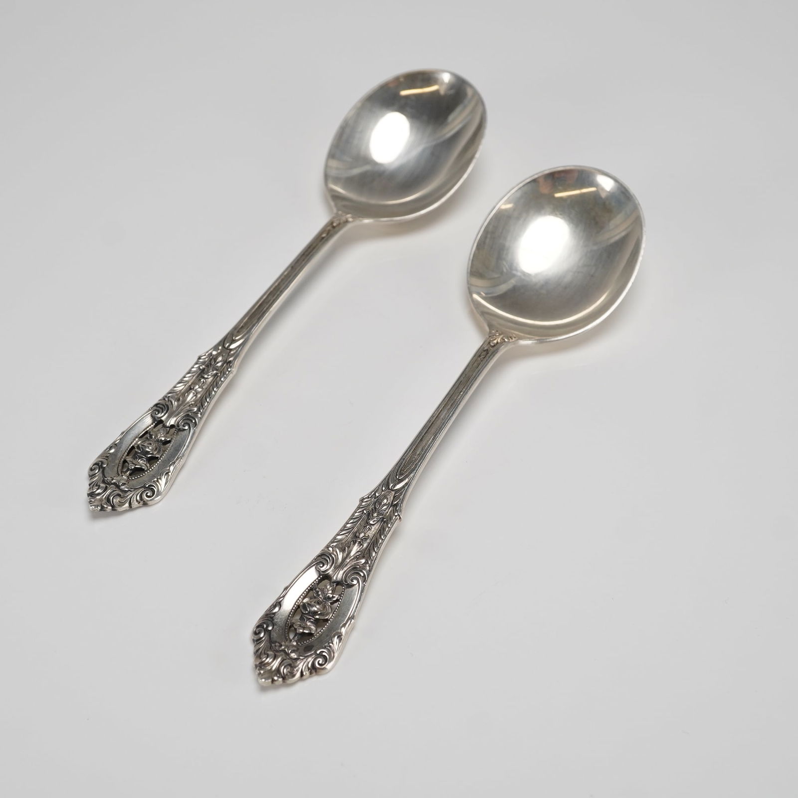 A Pair of Wallace Sterling Silver Rose Point Serving Spoons (1 of 4)