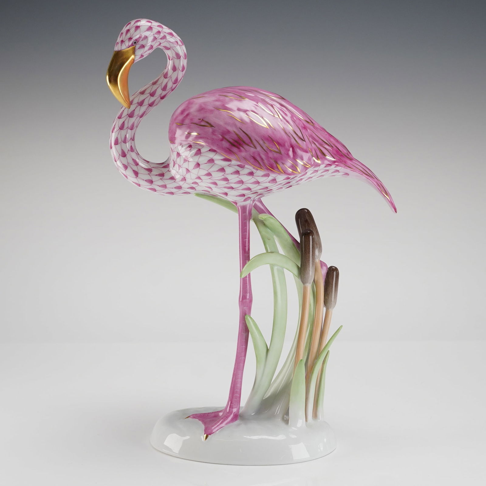 Herend Porcelain Flamingo Figurine, Pink Fishnet (1 of 3)