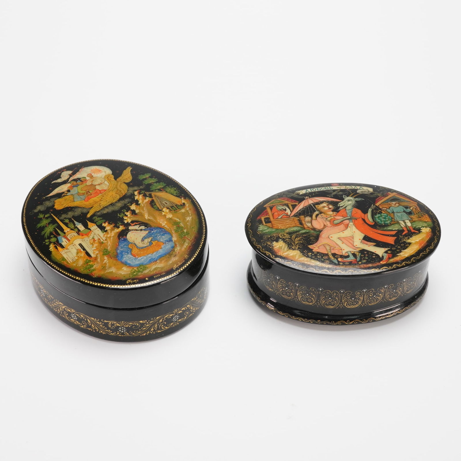 2pc Palekh Russian Lacquer Boxes by Korovkin (1 of 5)