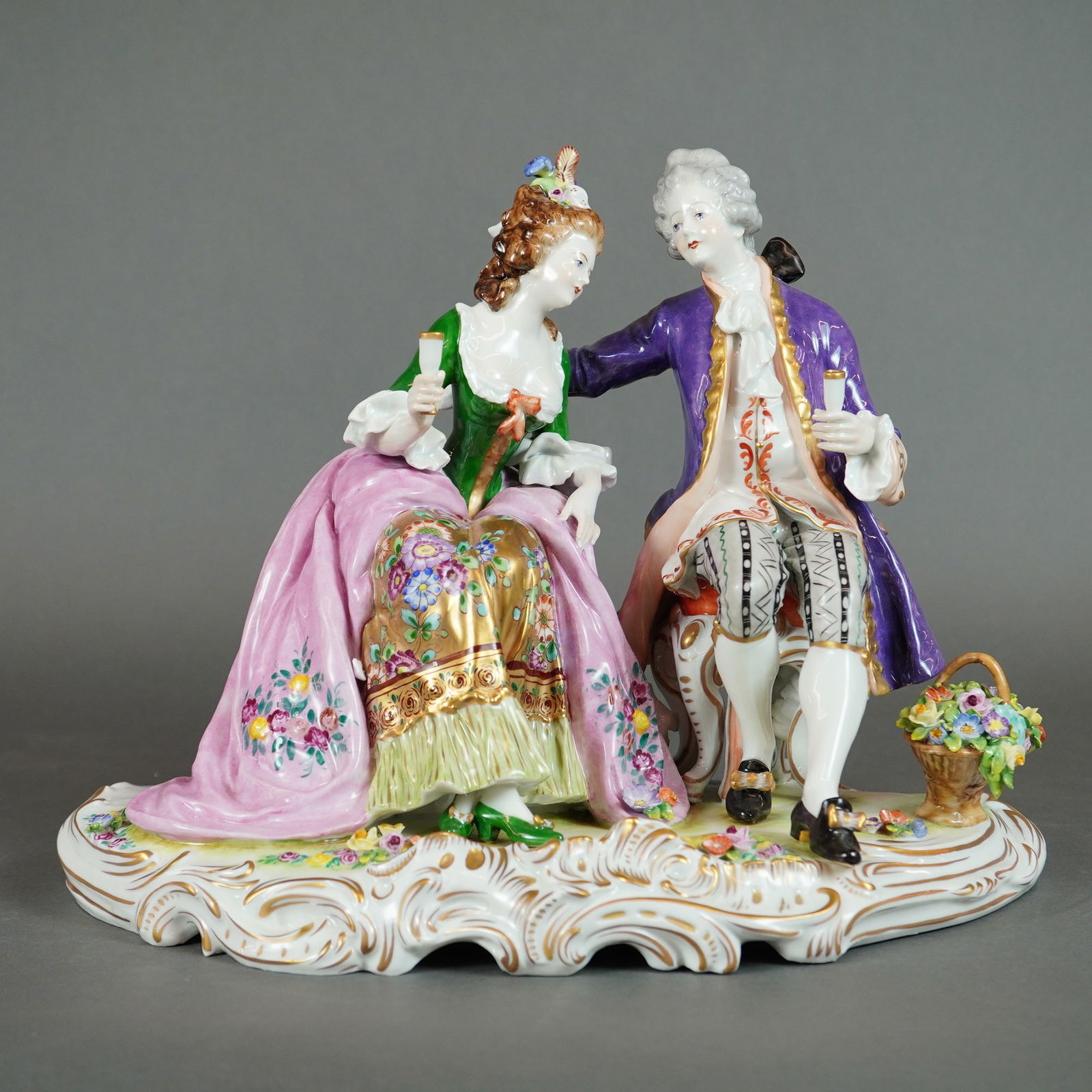 Volkstedt German Porcelain Figural Group - Courting Couple, Rococo Style (1 of 5)