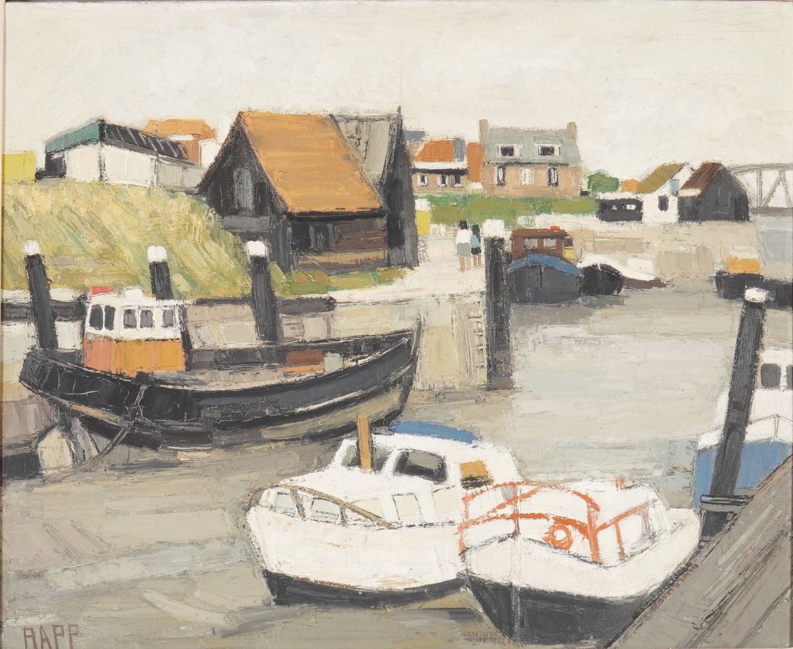 Ginette Rapp (French 1928-1998) Oil on Canvas, Brittany Harbor, Signed (1 of 6)