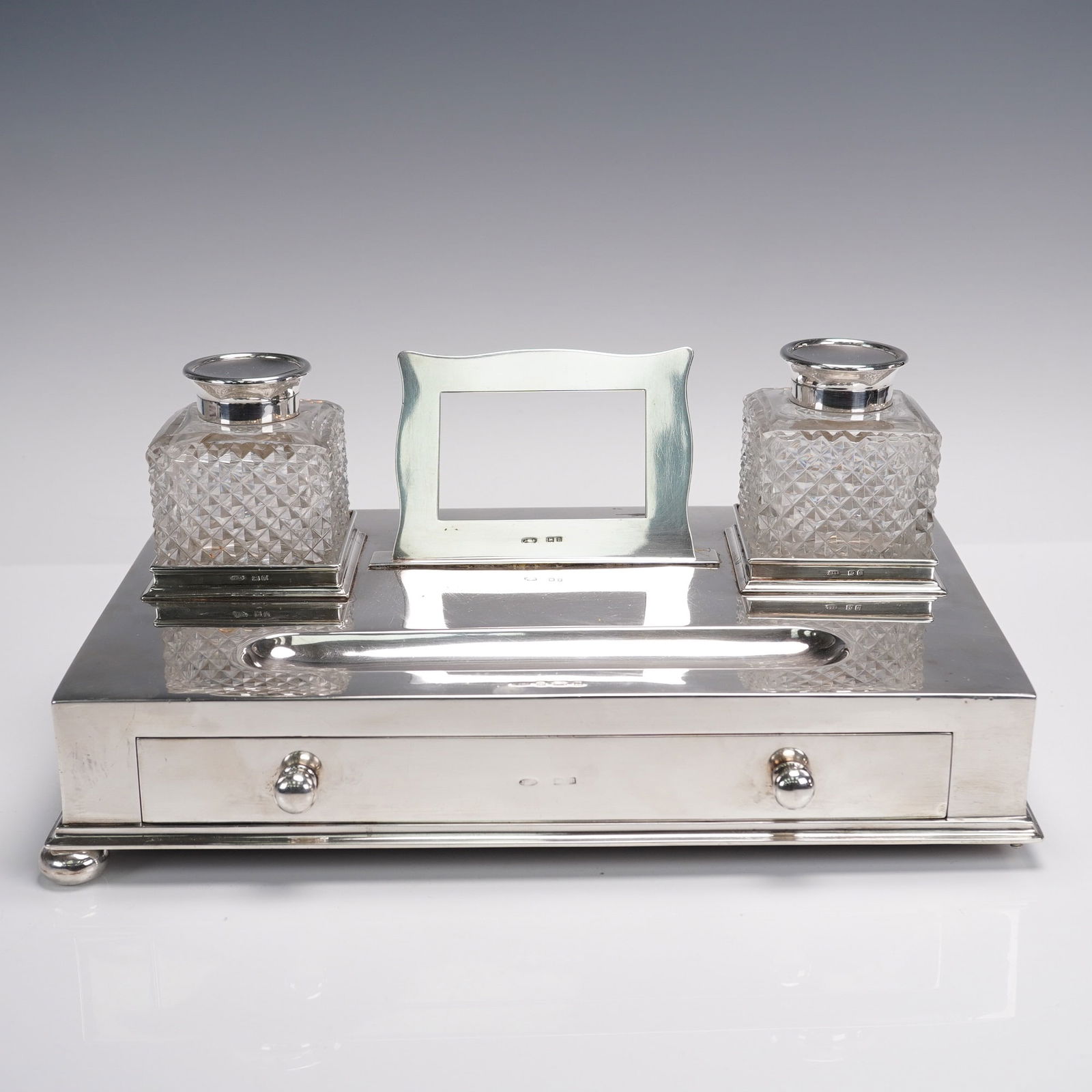 Victorian Silver Cut Glass Desk Inkwell by John Grinsell & Son. Birmingham (1 of 10)