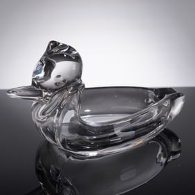 A Pair of Duncan & Miller Clear Glass Duck Ashtrays