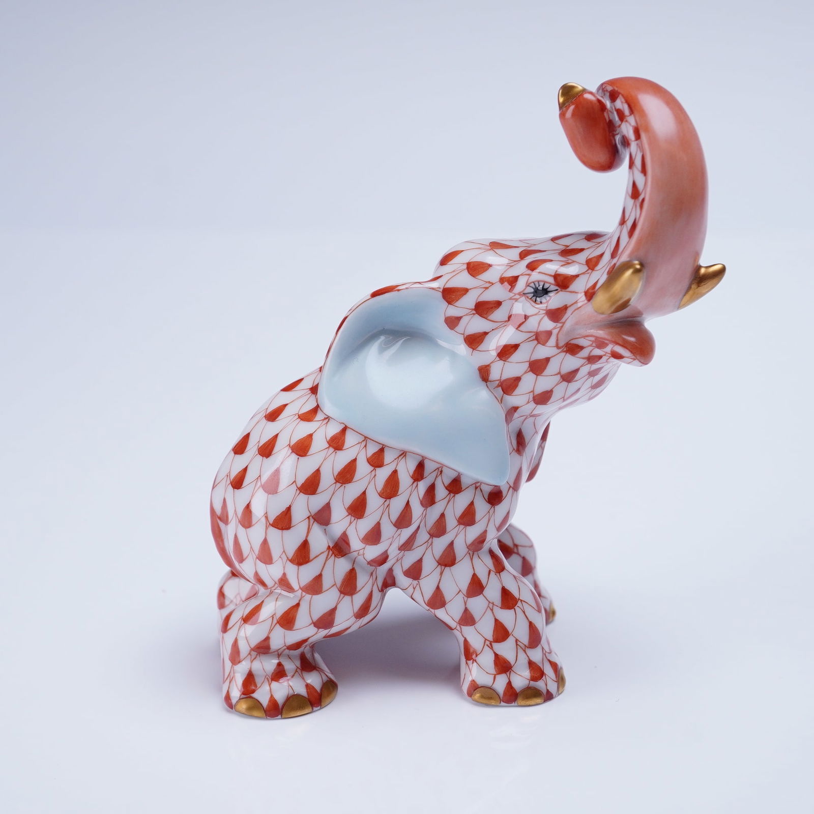 Herend Hand Painted Porcelain Rust Fishnet Joyful Elephant Figurine (1 of 3)
