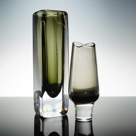 Two Nils Landberg Orrefors Sommerso Dusk Vases