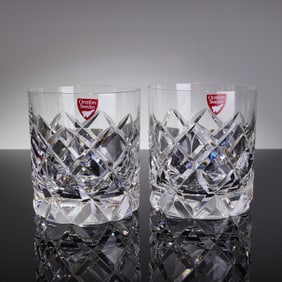 A Pair of Orrefors Sofiero Crystal Double Old Fashioned Glasses