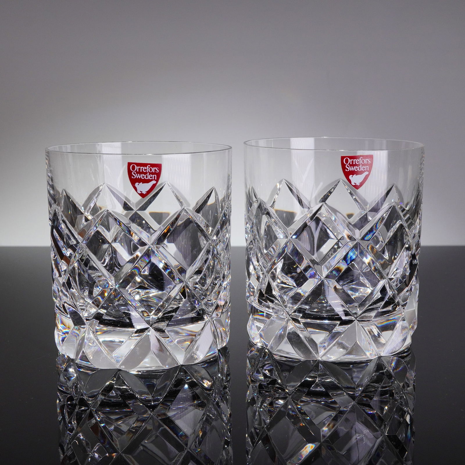 A Pair of Orrefors Sofiero Crystal Double Old Fashioned Glasses (1 of 5)