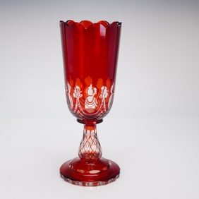 A Bohemian Ruby Cut-to-Clear Glass Vase