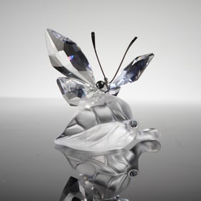 Swarovski Crystal Figurine, Butterfly on Leaf