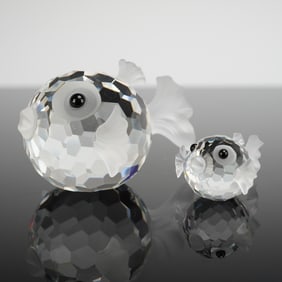 A Pair of Swarovski Crystal Blowfish Figurines