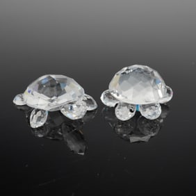 A Pair of Swarovski Silver Crystal Turtle Figurines