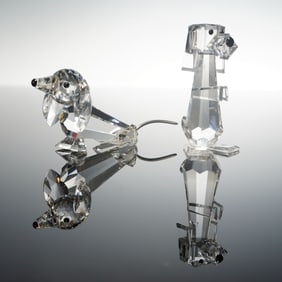 2pc Swarovski Crystal Dachshund and Dog Pluto Figurines