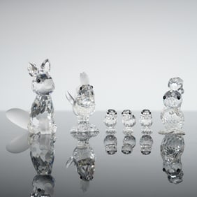 6 Swarovski Silver Crystal Farm Animals incl. Fox Cockerel Chicks