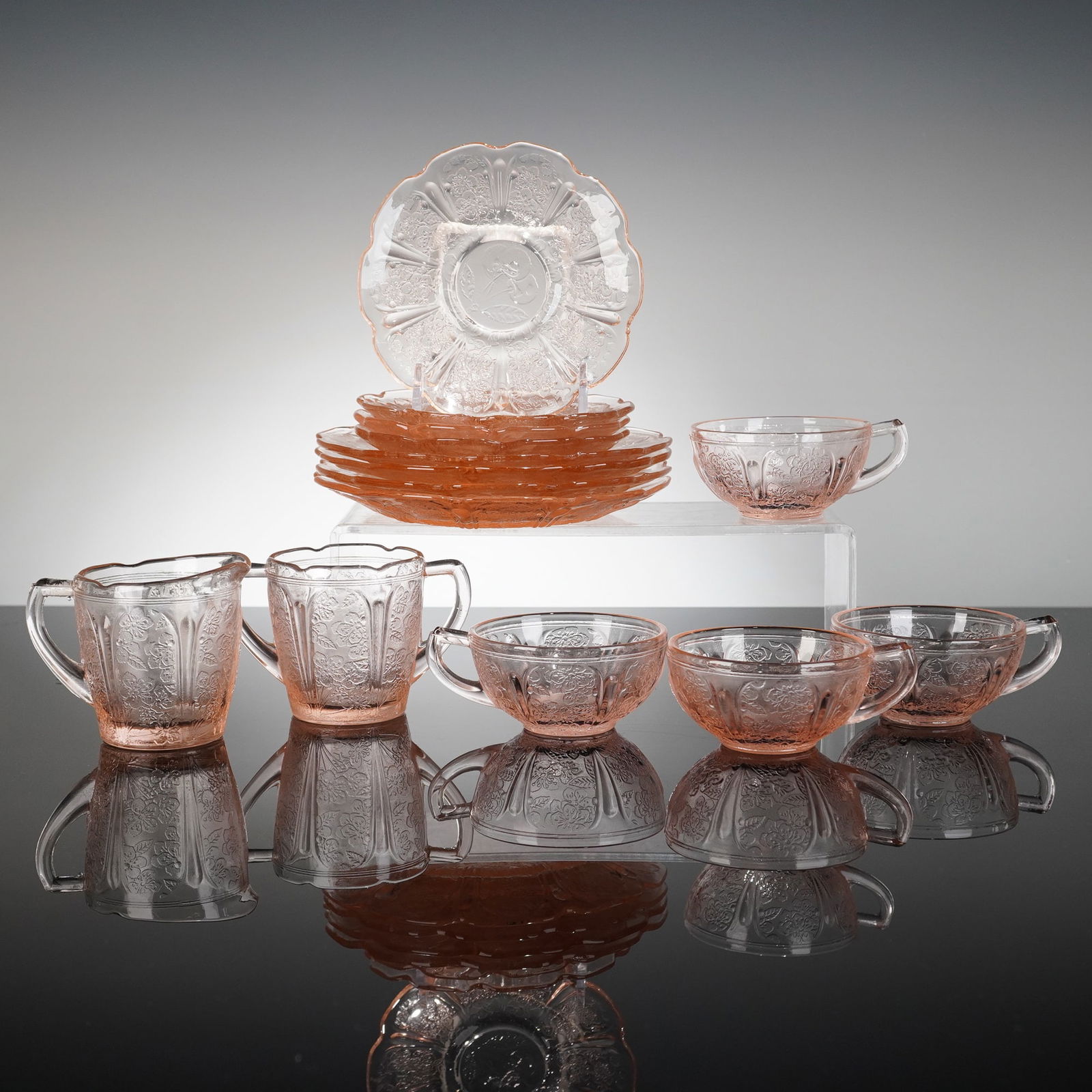 14Pc Jeannette Depression Glass Tea Set Service For 4, Pink Cherry Blossom (1 of 3)
