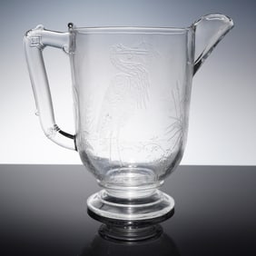 EAPG Dithridge & Co. Heron and Sunrise Pattern Glass Pitcher