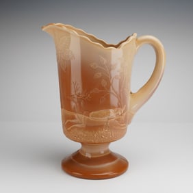 Greentown Indiana Tumbler & Goblet Co. Racing & Doe Chocolate Glass Pitcher