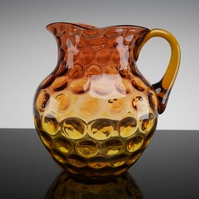 Victorian Amberina Inverted Thumbprint Art Glass Water Pitcher