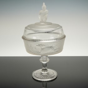 Gillinder & Sons Early American Pattern Glass Westward Ho Covered Compote