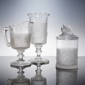 A Collection of 3 Westward Ho EAPG Frosted and Clear Glass Table Articles