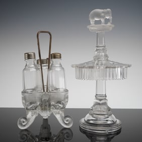 5 American Pressed Glass Jumbo Pattern Tableware Pieces