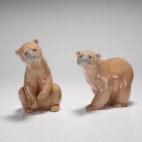 Pair of Lladro Glazed Porcelain Bear Figurines
