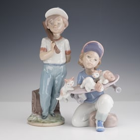 2pc Lladro Porcelain Child Figurines, Can I Play and Little Riders