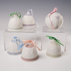 6pc Lladro Annual Christmas Bells and Ball Ornament