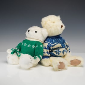 2pc Russ Berrie & Co. and Gorham Stuffed Knit Sweater Bears