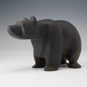 Carved Black Basalt Bear Statuette