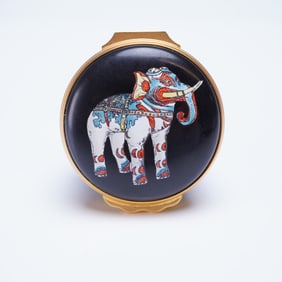 Halcyon Days London Enamel Trinket Box Ceremonial Indian Elephant with Case