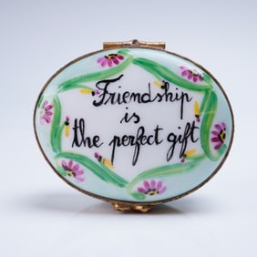 Limoges France Hand-Painted Trinket Box, Friendship is the Perfect Gift