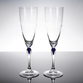 A Pair of Cristal D'Arques Durand Venise Saphir Champagne Flutes
