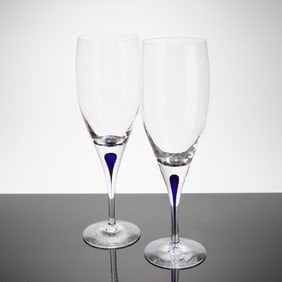 A Pair of Orrefors Intermezzo Blue Claret Wine Glasses by Erika Lagerbielke