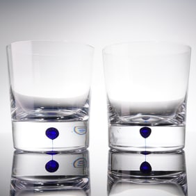 A Pair of Orrefors Intermezzo Double Old Fashioned Crystal Glasses