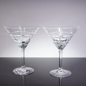 A Pair of Orrefors Street Patern Cut Crystal Martini Glasses