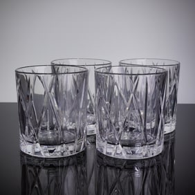 4 Orrefors City Crystal Old Fashioned Glasses with Original Box