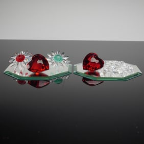 A Collection of Swarovski SCS Crystal Flowers and Hearts Lot