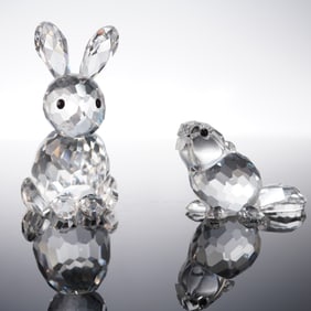 2pc Swarovski Crystal Figurines, Mother Rabbit and Beaver