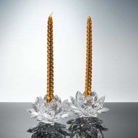 Pair of Swarovski Crystal Candleholders, Waterlily