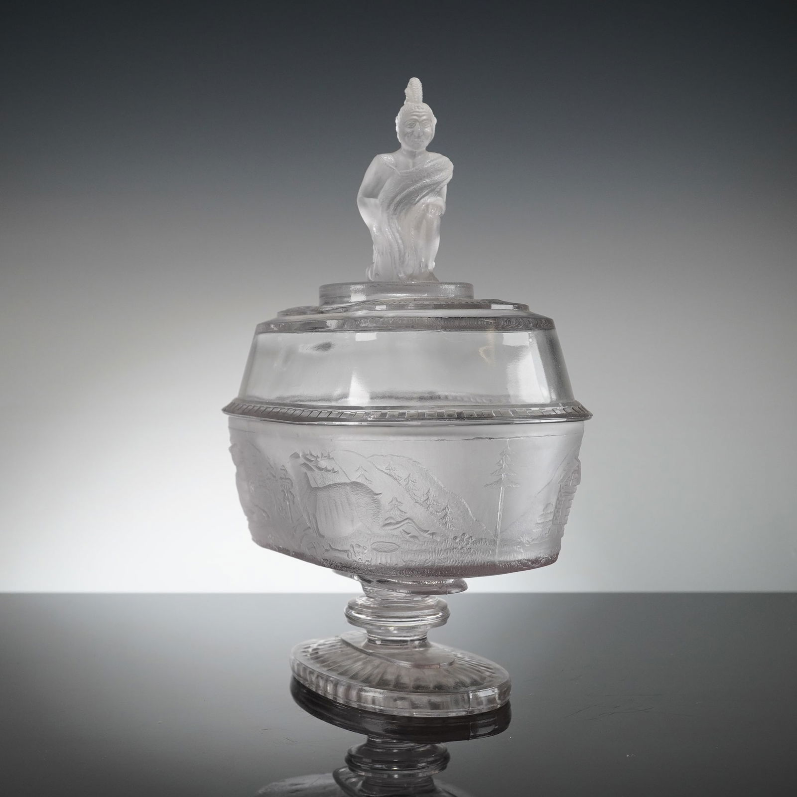 Gillinder & Sons Pressed Glass Covered Compote, Westward Ho (1 of 5)