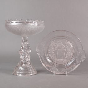 A Two-Piece Lot of EAPG Hobbs Brockunier Compote and Handled Plate