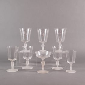 A Collection of 8 EAPG Duncan & Sons Three Faces Pattern Stemware Pieces